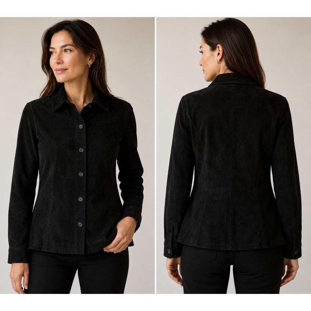 HILLARD‎ & HANSON Women's 100% Leather Black Jacket Buttons  XL Vintage